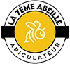 le logo du site la 7éme abeille en forma de double cercle qui représente une abeille dessiner en blanc sur un fond jaune.